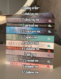 Order To Read Shatter Me Series, Order Of Shatter Me Series, Shatter Me Series Book Covers, Shatter Me Restore Me, Shatter Me Book Order, Books Like Shatter Me Series, Shatter Me Novellas, Shatter Me 1st Book, Lena Mishkin Shatter Me