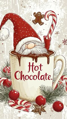 santa claus in a mug with hot chocolate