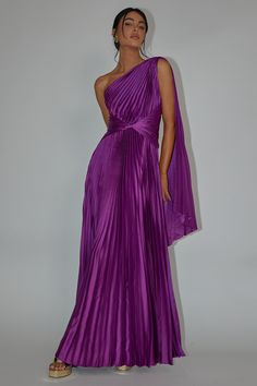 Laxmi Accordion Pleat Maxi Dress Purple Pre-draped Evening Dress With Pleated Back For Party, Pleated Maxi Dress For Gala During Prom Season, Pre-draped Satin Maxi Dress, Pre-draped Maxi Dress For Prom Evening, Ruched Maxi Dress For Gala During Prom Season, Formal Pre-draped Maxi Dress With Pleated Back, Sleeveless Pleated Maxi Dress For Prom Season, Pleated Sleeveless Maxi Dress For Prom Season, Pre-draped Asymmetrical Neckline Ruched Maxi Dress