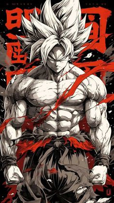 an anime character with red paint on it's face and chest, standing in front of