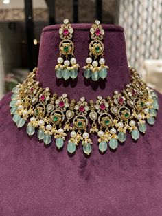 jadau Polki kundan Ad Cz Bridal choker set with Jhumki/ Sabyasachi inspired choker/Real pachi kundan Necklace/ Sabyasachi wedding jewelry.Easy to wear, Light in weight & gives you a classy Look. It can be wear in festival occasion with matching salwar or saree. All the raw material used in this product is of high quality and is handcrafted with love. Partywear sabyasachi style Heavy Bridal Jewelry Set Product Details: Type: Choker Color: Golden color Size: Adjustable Thread Occasion: Festival, W Sabyasachi Wedding, Bridal Choker Set, Bridal Choker, Bridal Necklace Set, Wedding Branding, Jhumki Earrings, Bridal Jewelry Set, Indian Jewelry Sets, Semi Precious Jewelry