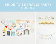 the bridal to be travel party bundle includes cupcakes and decorations