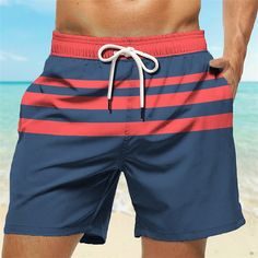 Category:WE-Pants; Season:Summer; Fabric:Polyester; Gender:Men's; Style:Boho,Hawaiian; Elasticity:Micro-elastic; Occasion:Holiday,Daily,Casual,Beach; Fit Type:Regular Fit; Function:Quick Dry; Waistline:Mid Waist; Pattern:Graphic Prints,Stripe; Design:with Mesh lining,3D Print,Drawstring,Elastic Waist; Pants Type:Board Shorts,Swim Trunks,Swim Shorts; Fly Type:Drawstring,Elasticity; Front page:FF; Listing Date:06/25/2023; Production mode:External procurement; Hips:; Length:; Waist:; Fit US Size:; Beach Fit, Daily Holidays, Red Boho, Swimming Trunks, Prints Design, Mens Stripes, Mens Boardshorts, Beach Casual, Elastic Waist Pants