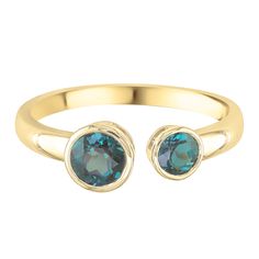 This lab-created alexandrite open ring is a modern and stylish piece of jewelry. Crafted in 10K yellow gold, this ring features two asymmetrical lab-created alexandrite gemstones for a unique look. | Lab-Created Alexandrite Open Ring | 10K Yellow Gold | Size 8 | Layering & Stacking Fantasy Rings, Fantasy Ring, Measure Ring Size, Country Rings, Helzberg Diamonds, Alexandrite Ring, Color Analysis, Anniversary Bands, Ring Size Guide