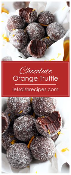 chocolate orange truffles are piled on top of each other