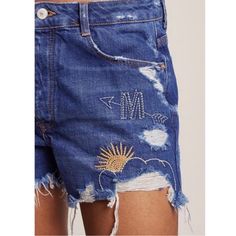 Zara Denim Audrea Embroidered Shorts Cut Off Size 8 New New With Tags Medium Wash Embroidered Relaxed Fit Bottoms, Embroidered Medium Wash Short Jeans, Embroidered Short Length Jeans In Medium Wash, Embroidered Short Length Medium Wash Jeans, Embroidered Short Jeans In Medium Wash, Medium Wash Embroidered Short Jeans, Embroidered Short Cut Jeans In Medium Wash, Embroidered High Rise Denim Shorts, High-rise Embroidered Denim Shorts