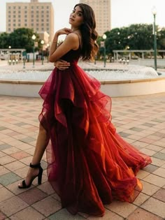 Pretty High Low Burgundy Long Prom Dresses, Wine Red High Low Formal Dresses, Fluffy Burgundy Evening Dresses Prom Dress Ruffles, High Low Dress Formal, Burgundy Evening Dress, Prom Dresses 2022, Prom Dresses 2023, Dress Ruffles, High Low Prom Dresses, Prom Dresses 2024, Spaghetti Strap Prom Dress