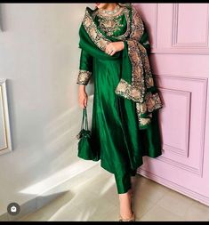 Step into elegance with our exquisite green frock suit, perfect for weddings and festive occasions. This unstitched outfit is crafted from premium fabrics and comes with a stunning dupatta, allowing you to customize it to your unique style. Whether you're attending a wedding or a special celebration, this frock suit will make you stand out with its intricate design and rich color. Don't miss out on the opportunity to shine at your next event! 🌟 Premium quality fabrics 👗 Stylish green frock sui Green Floor-length Kurta For Reception, Green Floor-length Silk Kurta, Green Silk Floor-length Kurta, Green Silk Anarkali Set For Reception, Green Kurta With Dabka For Reception, Green Dabka Kurta For Reception, Green Silk Sets For Reception, Green Kurta With Intricate Embroidery For Reception, Green Anarkali Set For Reception