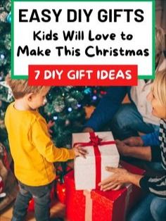 two children and an adult opening a gift box with the words easy diy gifts kids will love to make this christmas