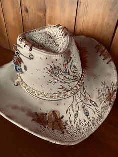 Oatmeal Cowboy Style Hat With Bejeweled Phonex Emerging From Flames. Jewel Embellishments. Feathers. Adjustable - Etsy Top Hat Aesthetic, Womens Fedora, Cowboy Style, Costume Hats, Hat Fashion, Fedora, Headpiece, Cowboy, Custom Design