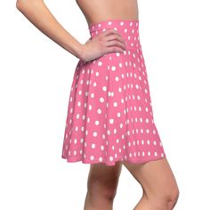 A versatile fit AOP skater skirt with a cozy, soft touch and a casual look. Inspired by the freedom of creativity, it will instantly become your everyday favorite. .: 95% Polyester 5% Spandex .: Versatile fit .: Printed on care label in black color .: White thread color .: Assembled in the USA from globally sourced parts Casual Pink A-line Bottoms, Pink A-line Casual Bottoms, Retro Pink Summer Skort, Pink A-line Summer Skirt, Casual Fitted Polka Dot Mini Skirt, Feminine Pink A-line Skirt, Retro Pink Relaxed Skirt, Retro Pink Lined Skirt, Retro Inspired Fashion