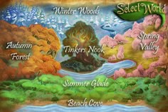 an image of the four seasons with trees, water and land in it's center