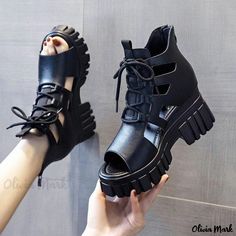 Olivia Mark - Stylish High Heel Thick Sole Sandals: Fashionable Platform Sandals with Soft Soles and Chunky Heels Weird Shoes, Summer Toes, Sandals Wedge, Roman Sandals, Women Shoes Flats Sandals, Chunky Sandals, Crazy Shoes, Beach Sandals, Wedge Boots