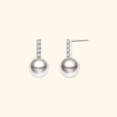 MELODY COLLECTION Akoya Saltwater Pearl 18K White Gold Semibreve Diamond Earrings - HELAS Jewelry Saltwater Pearls, Pearl And Diamond Earrings, Akoya Pearls, Pearl Diamond, Pearl Size, Diamond Earrings, 18k Gold, White Gold, Diamonds