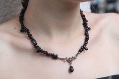 Discount: 40% off when you spend USD 500 Necklace length: 17.7 '' +  3.14'' Extension chain: 8 cm (3.14'') Onyx ♥ Strength ♥ Stamina ♥ Constancy ♥ Permanence ♥ Firmness ♥ Durability ♥ Self-control  Birthstone for July  T A K E  G O O D  C A R E  Please follow these tips to keep it longer time. --Keep it in a dry place.Please take it off before bathing, exercising, swimming. --Don't wear it in the pools,the ocean or in hot tubs. --Keep perfume,sunscreen,lotions,hairspray and other chemicals off your jewelry. --Store it in air-tight container when you don't wear it. ♥ RETURN POLICIES ♥ We gladly accept returns and exchanges without any reasons within 14 days of delivery.  Dear customers, Thanks, We hope you enjoy your purchase.     Here are a few things you might need to know. --- Your order Chip Bead Necklace, Homemade Necklaces, Black Onyx Jewelry, Necklace Birthstone, Black Onyx Necklace, Onyx Jewelry, Onyx Necklace, Onyx Gemstone, Onyx Bead