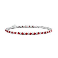 Round diamonds are alternately set with rich red rubies on this alluring 14k white gold tennis bracelet. The dazzling diamonds are held in an illusion gypsy setting. Gold Tennis Bracelet, Ruby Bracelet, Tennis Match, Diamond Tennis Bracelet, The Dazzling, Coffee Date, Fine Jewelry Bracelets, Tennis Bracelet Diamond, Gem Stones