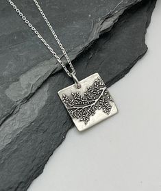 Silver Jewellry, Precious Metal Clay Jewelry, Metal Pendant Necklace, Silver Clay, Boho Layering, Square Necklace, Metal Clay Jewelry, Precious Metal Clay, Light Earrings