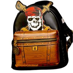 Nwt Loungefly Disney Mad Bagger Exclusive Pirates Of The Caribbean Mini Backpack! Yo Ho, Yo Ho! Swash Buckle Into Adventure With Disney's Pirates Of The Caribbean Dead Men Tell No Tales Mini Backpack. This Mini Backpack Is Made Of Vegan Leather (Polyurethane). It Features Adjustable Padded Shoulder Straps, Printed Side Pockets, Sturdy Metal Hardware, And Has A Printed Appliqu Featuring The Famous Jolly Roger, Printed Front Pocket With Treasure Chest Design And Custom Lining. The Back Has Debosse Disney Cruise Loungefly, Loungefly Disney Villians, Moana Loungefly, Lion King Loungefly Backpack, Pirates Of The Caribbean Loungefly, Star Wars Backpack, Snow White Cosplay, Haunted Mansion Wallpaper, Tusken Raider