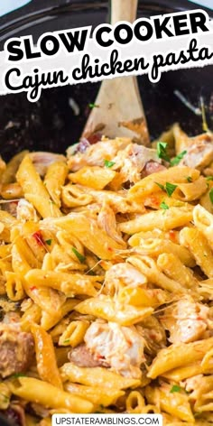 slow cooker cajun chicken pasta in a skillet