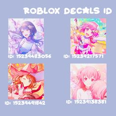 four images of anime characters with the words robox decals id