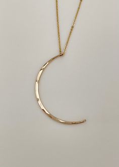 Luna Moon Necklace | James Michelle Jewelry Minimalist Moon-shaped Adjustable Jewelry, Minimalist Adjustable Moon-shaped Jewelry, Hammered Crescent Jewelry Gift, Adjustable Crescent Rose Gold Jewelry, Hammered Half Moon Jewelry As A Gift, Hammered Half Moon Jewelry For Gift, Hammered Half Moon Jewelry For Gifts, Minimalist 14k Gold Moon Charm Jewelry, Everyday Brass Jewelry With Moon Charm