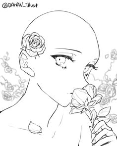 a drawing of a woman with flowers in her hair and the words dawn lust on it