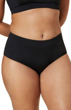 Feel your best by the water wearing these versatile bikini bottoms with a high waist. Moderate back coverage 80% recycled nylon, 20% spandex Hand wash, dry flat Imported High Waist Bottoms With Smoothing 4-way Stretch, Bottoms With Full Coverage And Moderate Back For Summer, Compressive High Waist Shapewear Swimwear, High Waist Seamless Swimwear Shapewear, Seamless High Waist Shapewear Swimwear, Black Swimwear Briefs With Moderate Coverage, Black Swimwear With Moderate Coverage, Brief Style, Black Swimwear Brief With Moderate Coverage, Shapewear Swimwear With High Waist