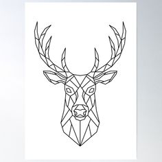 a black and white drawing of a deer's head with geometric lines on it