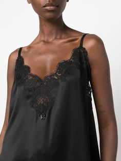 Find DSQUARED2 Chantilly-lace Asymmetric Top on Editorialist. jet black Chantilly lace lace trim plunging V-neck adjustable spaghetti straps sleeveless draped back open back asymmetric hem