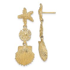 14k Yellow Gold Starfish, Sand Dollar ,Scallop Shell Dangle Earrings Fine Jewelry Earrings, Drop & Dangle Earrings Animals, Sea Life 14k, Polished, Length: 37.4 Mm, Casted, Gold, Width: 13.2 Mm, Earrings, Sold By Unit: Pair, Gender: Women's, Yellow, Earring Closure: Post & Push Back, Earring Type: Drop & Dangle Elegant Gold Earrings With Starfish Charm, Gold Elegant Earrings With Starfish Charm, Elegant Starfish Charm Drop Earrings, Elegant Yellow Gold Earrings With Starfish Charm, Elegant Yellow Gold Starfish Charm Earrings, Medical Jewelry, Gold Sand, School Jewelry, Scallop Shell