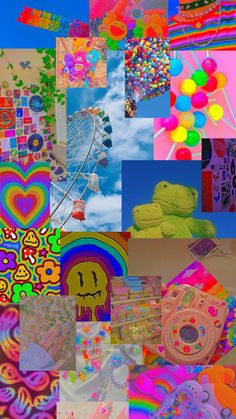 a collage of images with different colors and shapes