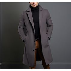 Season:Fall  Winter; Fabric:Polyester; Sleeve Length:Long Sleeve; Gender:Men's; Style:Streetwear,Fashion,Casual; Occasion:Outdoor,Going out,Daily Wear; Placket:Double Breasted; Pattern:Plain; Neckline:Lapel; Outerwear Type:Long Trench Coat,Winter Coat,Overcoat; Listing Date:09/14/2023; Bust:; Length:; Shoulder Width:; Sleeve: Classic Solid Color Winter Outerwear, Single Breasted Long Winter Outerwear, Winter Long Single Breasted Outerwear, Winter Long Single-breasted Outerwear, Long Single-breasted Winter Outerwear, Business Casual Outerwear With Lapel Collar For Fall, Business Casual Fall Outerwear With Lapel Collar, Business Casual Long Sleeve Fall Outerwear, Long Solid Color Winter Outerwear