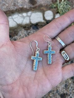 New without tags JEWELRY TYPE : Earrings MAIN STONE : Turquoise METAL : Sterling Silver LOT : No Sweet and Simple. Navajo Sterling Silver Turquoise Cross Dangle Earrings. These gems are 1 1/2 inches long and 1/2 inch wide. These earrings are Stamped Sterling Silver. Very beautiful pair. Thank you for looking at our items. Please contact us if you have any questions. Exported By ExportYourStore