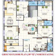 the ground plan for an apartment with three bedroom and two bathrooms in each floor area