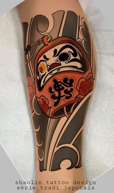 Daruma Doll Tattoo Design Black And Grey, Daruma Doll Tattoo Design Leg, Japanese Daruma Tattoo Design, Japanese Tattoo Art Leg, Japanese Small Tattoo, Daruma Doll Tattoo Design, Daruma Tattoo Design, Tattoo Designs Japanese