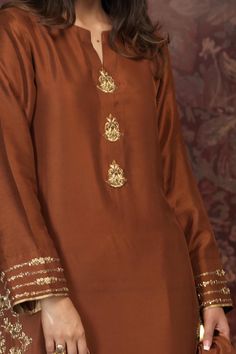 Maya A (Two Piece)-Restocked– Zaaviay Embroidered Brooches, Pakistani Party Wear, Indian Designer Suits, Kurti Embroidery Design, Pakistani Dresses Casual, Pakistani Fashion Party Wear, Kurti Neck Designs, Kurta Designs Women, Simple Pakistani Dresses