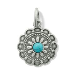 Centered with a semi-precious turquoise-dyed howlite stone, this medallion charm is filled with southwest-inspired detailing. Turquoise Bohemian Jewelry With Vintage Charm, Bohemian Turquoise Jewelry With Vintage Charm, Bohemian Turquoise Medallion Jewelry, Silver Cleaner, Howlite Stone, Brighton Jewelry, Handbag Charms, Jewelry Cleaner, Mens Belts