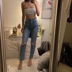 -Distressed Medium Wash Mom Jeans -Button Up Closure -Raw Hem Ankle -Brand New Never Worn Everyday High Waist Ripped Bottoms, Ripped Straight Leg Jeans For Day Out, High Rise Ripped Jeans For Day Out, Fitted Distressed Bottoms For Day Out, Jeans Pacsun, Distressed Mom Jeans, Pacsun Jeans, Workout Pictures, Jeans Button