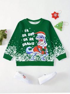 1pc Boy's Casual Christmas Dinosaur & Snowflake Pattern Long Sleeve Sweatshirt, Autumn Christmas Green   Long Sleeve Knitted Fabric Cartoon,Christmas,Letter,Dinosaur Pullovers Slight Stretch  Young Boys Clothing, size features are:Bust: ,Length: ,Sleeve Length: Cartoon Tortoise, Christmas Dinosaur, Boy Cartoon, Boys Sweatshirts, Dinosaur Christmas, Boys Christmas, Snowflake Pattern, Christmas Hat, Boys Casual