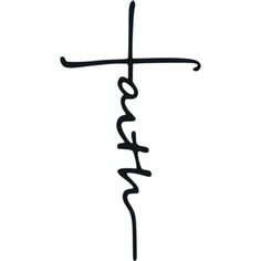 the word faith written in cursive black ink on a white background with a cross above it