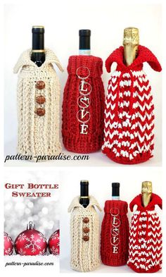 crocheted wine bottle cozyies are perfect for christmas