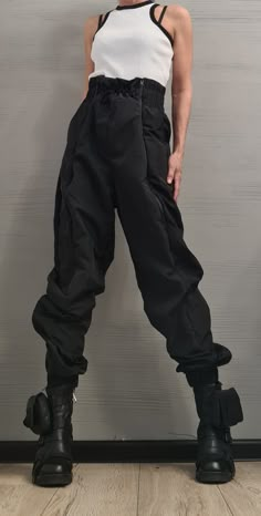 "Black High waist Pants, Pants with zippers, Drop Crotch Pants, Avant Garde Clothing, Loose Pants, Urban Clothing, Plus Size Pants ❤️ Extravagant designs and high quality fabrics! ❤️ Materials & Care Polyester Hand wash at low temperatures. Do not machine dry. Do not iron. Do not dry clean! ❤️ Sizing We can make your piece from XS to 5XL! Everything in the shop can be also made according to your measures free of charge! ❤️ Shipping ✈ Ready to ship The time I need to prepare an order for shipping Pants With Zippers, Big Pants, Costume Sewing, Urban Apparel, Oc Stuff, Drop Crotch Pants, Urban Clothing, Clothing Design Sketches, High Waist Pants