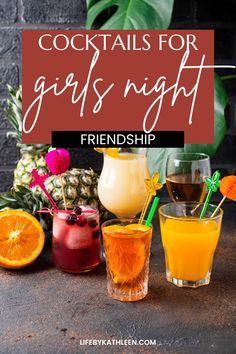 cocktails for girls night with pineapple, orange and rump on the side