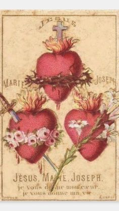 two hearts with flowers on them and the words jesus, m e joseph written below