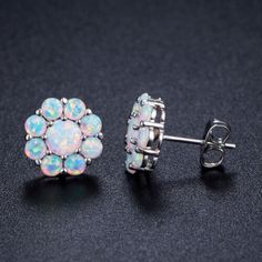 (eBay) Find many great new & used options and get the best deals for 3CT Round Cut Simulated Opal Floral Push Back Stud Earring 14k White Gold Plated at the best online prices at eBay! Free shipping for many products! Flower Fire, Vintage Style Wedding Rings, Blue Sapphire Studs, Fire Opals, Precious Opal, Opal Earrings Stud, Opal Studs, Flower Earrings Studs, Opal Earrings