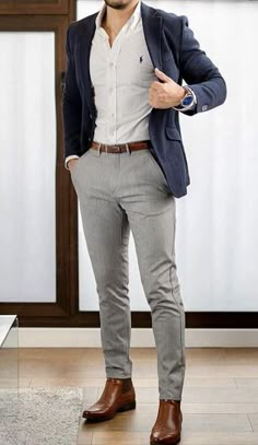 Are you looking for mens clothing casual style online? DressLily offers the latest high quality trendy clothes for men at great prices. Free shipping worldwide. Grey Pants Men, Fashion Outfits Aesthetic, Mens Work Outfits, Stylish Mens Suits, Blazer Outfits Men