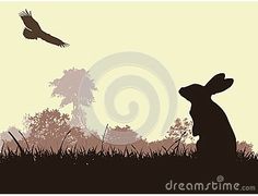 rabbit and bird silhouetted against the sky