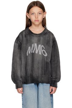 Kids Gray Distressed Sweater by MM6 Maison Margiela | SSENSE Winter Washed Crew Neck Sweater, Crew Neck Washed Sweater For Winter, Winter Washed Oversized Sweater, Washed Crew Neck Sweater For Winter, Washed Black Crew Neck Sweater With Ribbed Cuffs, Washed Black Long Sleeve Winter Sweater, Washed Black Long Sleeve Sweater For Winter, Long Sleeve Washed Black Sweater With Ribbed Cuffs, Washed Black Long Sleeve Sweater With Ribbed Cuffs