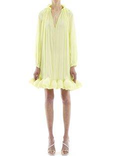 Lanvin - Pleated mini dress w/ ruffles - Yellow | Luisaviaroma