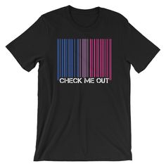 "This Bi Pride Flag Check Me Out Bar Code shirt is perfect for the bisexual who wants to show off their pride, whether it's pride month or not. Do you know someone who is proud to be bi? This bisexual check me out barcode bi pride flag tee shirt will be a gift they will be sure to love. Grab one Today. This t-shirt is everything you've dreamed of and more. It feels soft and lightweight, with the right amount of stretch. It's comfortable and flattering for both men and women.  * 100% combed and ring-spun cotton (heather colors contain polyester) * Fabric weight: 4.2 oz (142 g/m2) * Shoulder-to-shoulder taping * Side-seamed Model is wearing a size M. He's 6.2 feet (190 cm) tall, chest circumference 37.7\" (96 cm), waist circumference 33.4\" (85 cm)." Bisexual Outfits, Lgbtq Outfit, Coding Shirts, Grunge Accessories, Bisexual Flag, Bar Code, Pride Outfit, Pride Tshirts, Lgbtq Pride